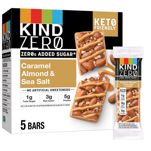 KIND ZERO Added Sugar Bars, Keto Friendly Snacks, Caramel Almond and