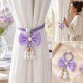 thumbnail image 4 of Voglyf Adjustable Curtain Tiebacks 2 Pack, No Drill Cute Bow Rope Holdbacks, Satin Bow Pearl Decorative Curtain Cords, Hand‑Woven Rope Curtain Tie Backs for Window Curtain Decoration,Purple, 4 of 8