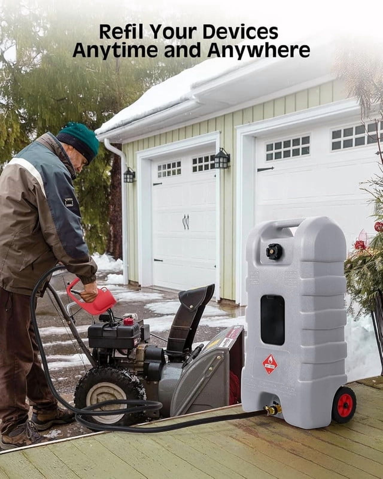 Towallmark Portable Gas Fuel Tank, 15 Gallon Fuel Storage Can With Casters, Includes Fluid Transfer Siphon Pump 10FT Hose, For Cars Lawn Mowers Boats, Container Caddy