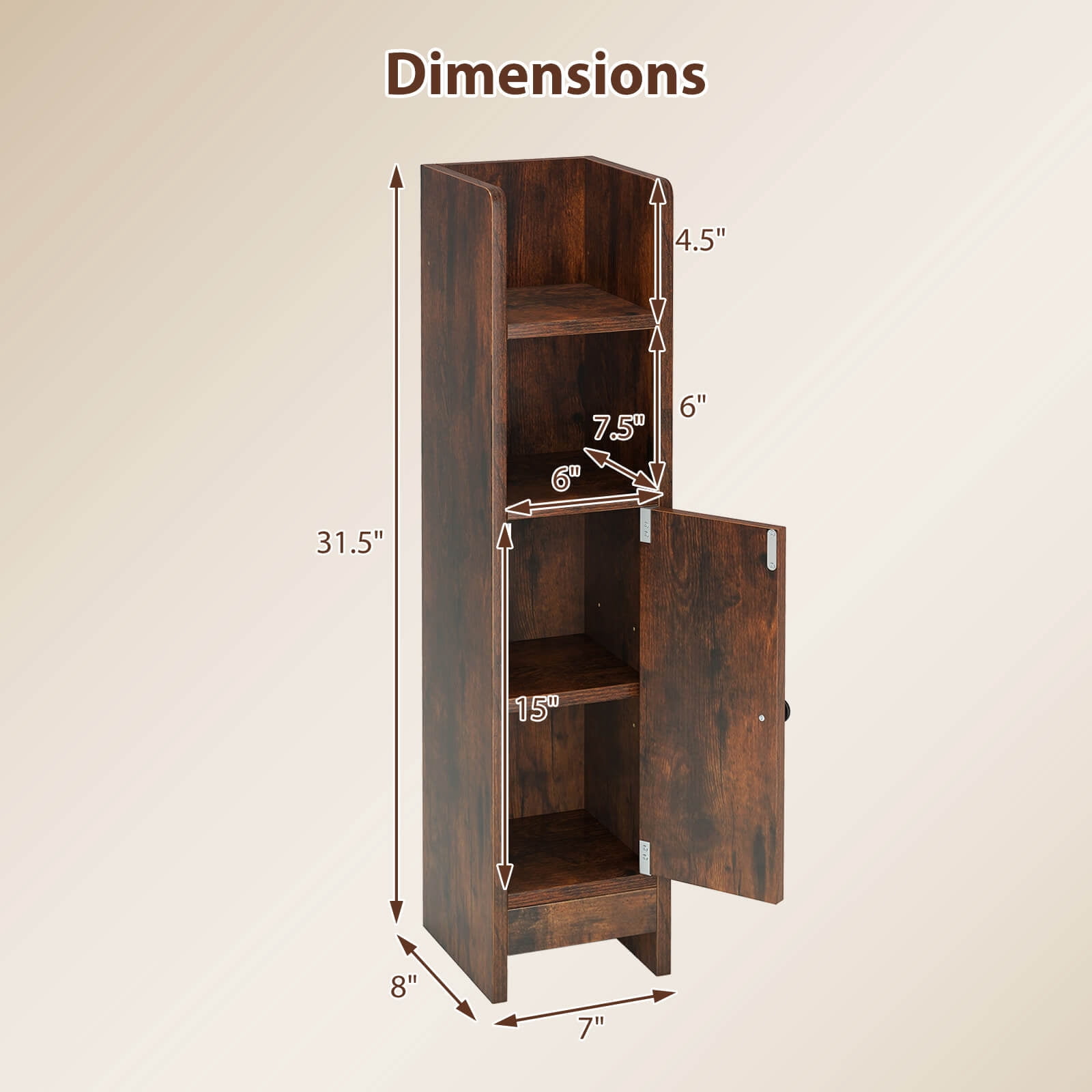 Costway Bathroom Storage Cabinet with Adjustable Shelf 1 Door & 2 Open Shelves Living Room Brown