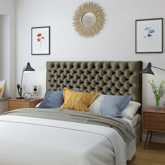 Stylish Grey Velvet Headboard With Adjustable Height For Bedroom Queen Size In Velvet, A Sleek And Contemporary Feel