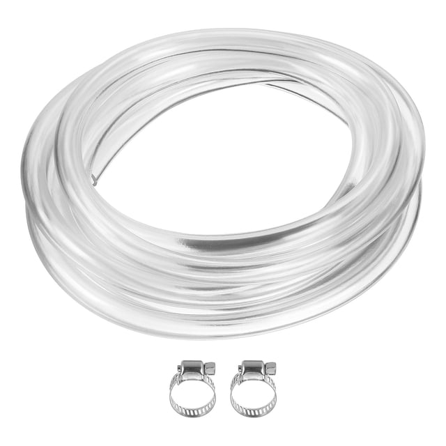 Uxcell Tubo de Vinilo Transparente, Manguera de PVC Plástico Flexible con 2 Abrazaderas 1/2" ID x 5/8" OD x 10 Ft Longitud