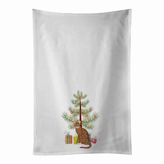 Toyger Cat Merry Christmas White Kitchen Towel Set of 2 19 in x 28 in