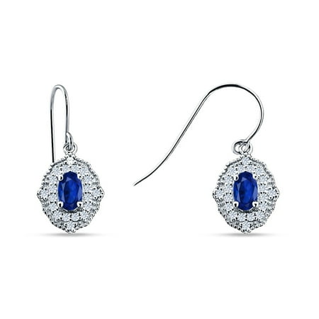 Blue Apple Jewelry Co. Halo Oval Fishhook Women Earring Simulated Blue Sapphire 925 Sterling Silver Blue Apple Jewelry Co. Halo Oval Fishhook Women Earring Simulated Blue Sapphire 925 Sterling Silver