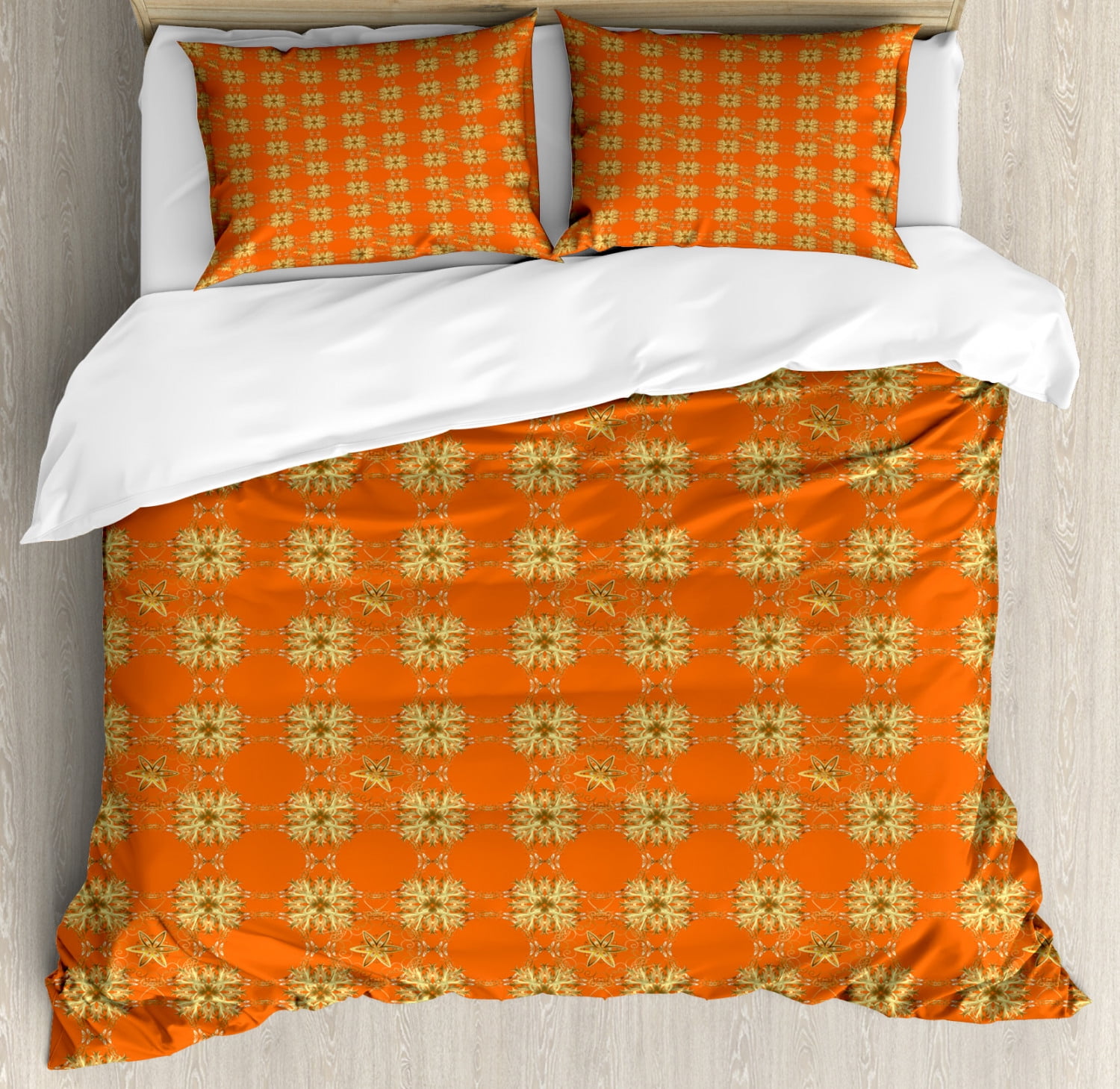 Yellow Damask King Size Duvet Cover Set, Eastern Style Abstract