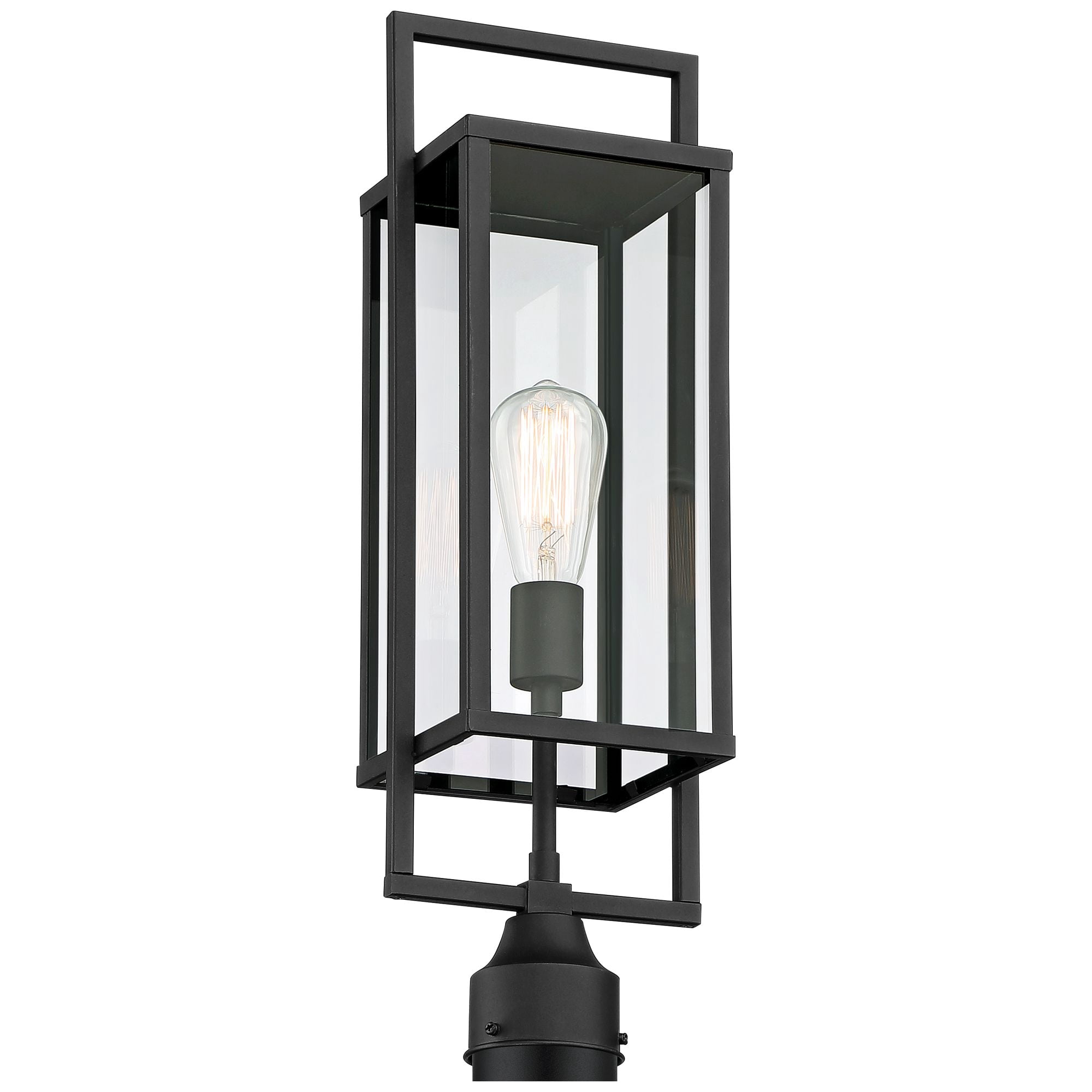 Possini Euro Design Jericho Modern Outdoor Post Light Textured Black 22" Clear Glass Panel for Exterior Barn Deck House Porch Yard Patio Home Outside