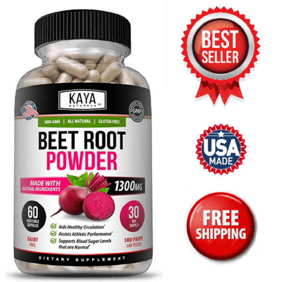 Kaya Naturals Organic Beet Root Powder Capsule 1300mg per Serving Aids in Healthy Circulation
