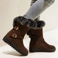 thumbnail image 4 of Fuzzy Platform Snow Boots for Women Suede Pull on Buckle Strap Anti-Slip Winter Mid Calf Booties, 4 of 9