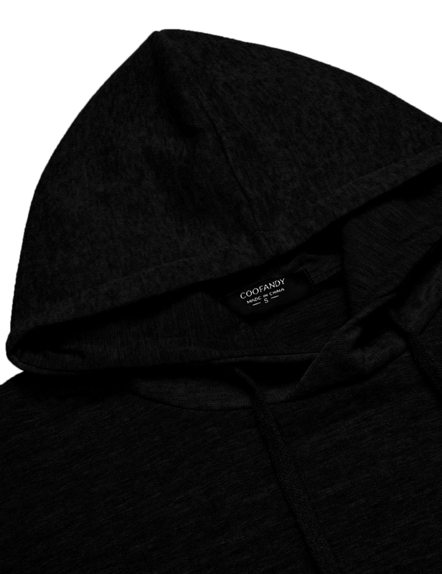 COOFANDY Men's Fashion Hoodies Sweatshirt Long Sleeve Workout Waffle Pattern Sweatshirts Solid Long Sleeve Pullover Black