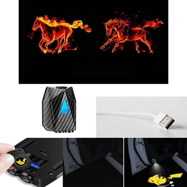 luz de bienvenida dinámica para coche (caballo de llama corriendo), foco de inducción inalámbrico, luces LED de bienvenida recargables, aptas para todos los coches y motocicletas.
