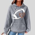 thumbnail image 2 of felwors Women's Oversized Waffle Knit Hoodie with Football & Heart Graphic - Casual Kangaroo Pocket Sweatshirt Grey, XL, 2 of 5