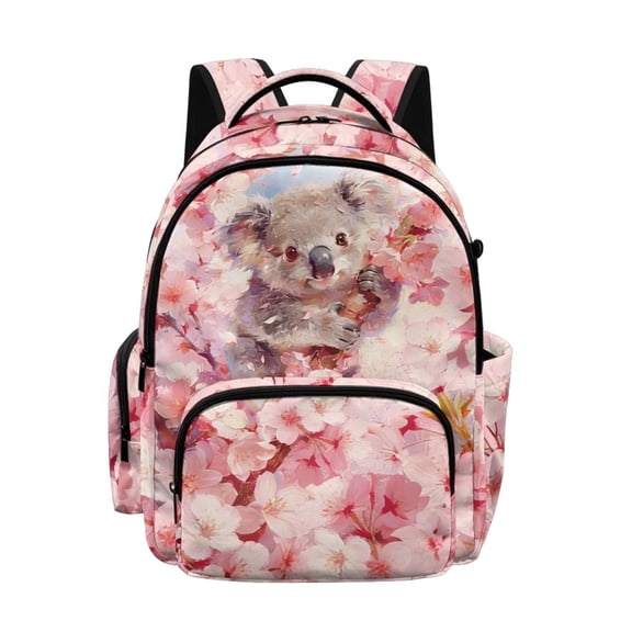SCRAWLGOD Koala Peach Blossom Print Pink School Backpack for Boys Girls Backpack for Kids Teens Elementary Middle School 17 inch Portable Knapsack with Padded Strap