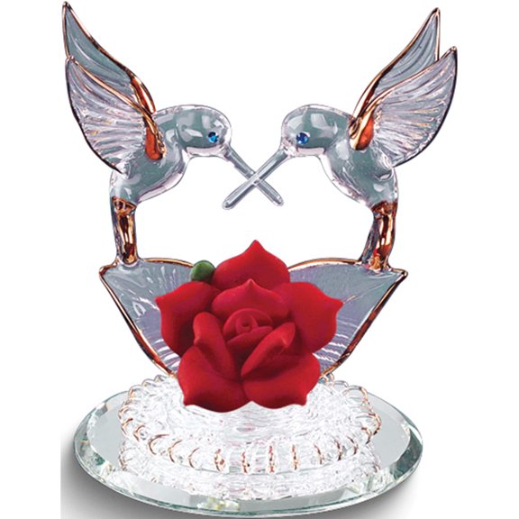 Hummingbirds & Red Rose Glass Figurine Designer Jewelry by Sweet Pea