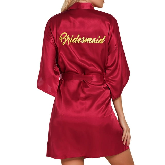 Lixiuxyad Woman's Robe Long plus Size Women's Wedding Party Robe Letters Kimono Satin Pyjamas Bridesmaid Bathrobe