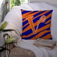 thumbnail image 3 of Letter V Initial  Tiger Stripe Blue and Orange Fabric Decorative Pillow, 3 of 4