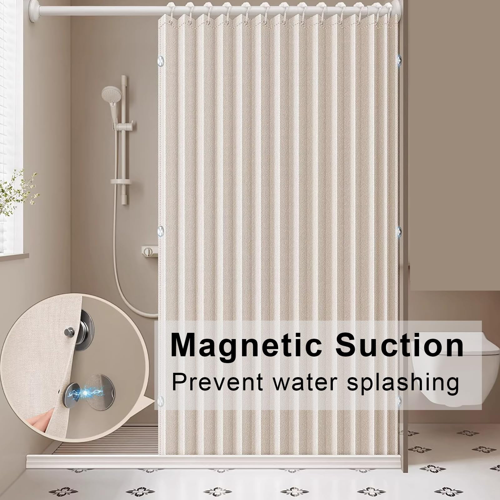 Polyester Shower Curtain, 72" x 72", Magnetic Folding, Waterproof