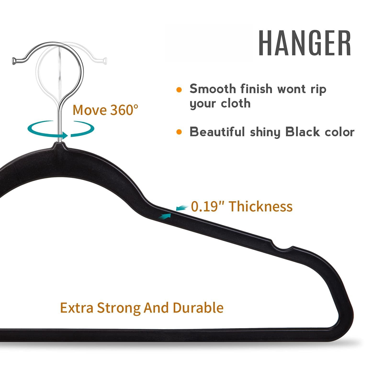 50 Plastic Hangers 17.7 Inch - Non-slip  Space Saving Closet Organizers Heavy Duty Slim For Pants Shirts Coats (black Ultra Thin & Durable)