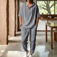 thumbnail image 2 of JUUYY Mens 2 Piece Linen Set Long Sleeve Button Down Casual Hoodie Shirt and Loose Jogger Pants Sets Beach Vacation Summer Outfits Dark Gray XXXL, 2 of 9