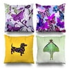 SUFAM Set of 4 Pillow Cases Butterfly Series Two Sides Printed Purple Yellow Dog Throw Pillowcase Cover Cushion Case Home Decor 18x18 inch