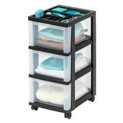 IRIS USA, 3-Drawer Rolling Storage Cart with Organizer Top, Black