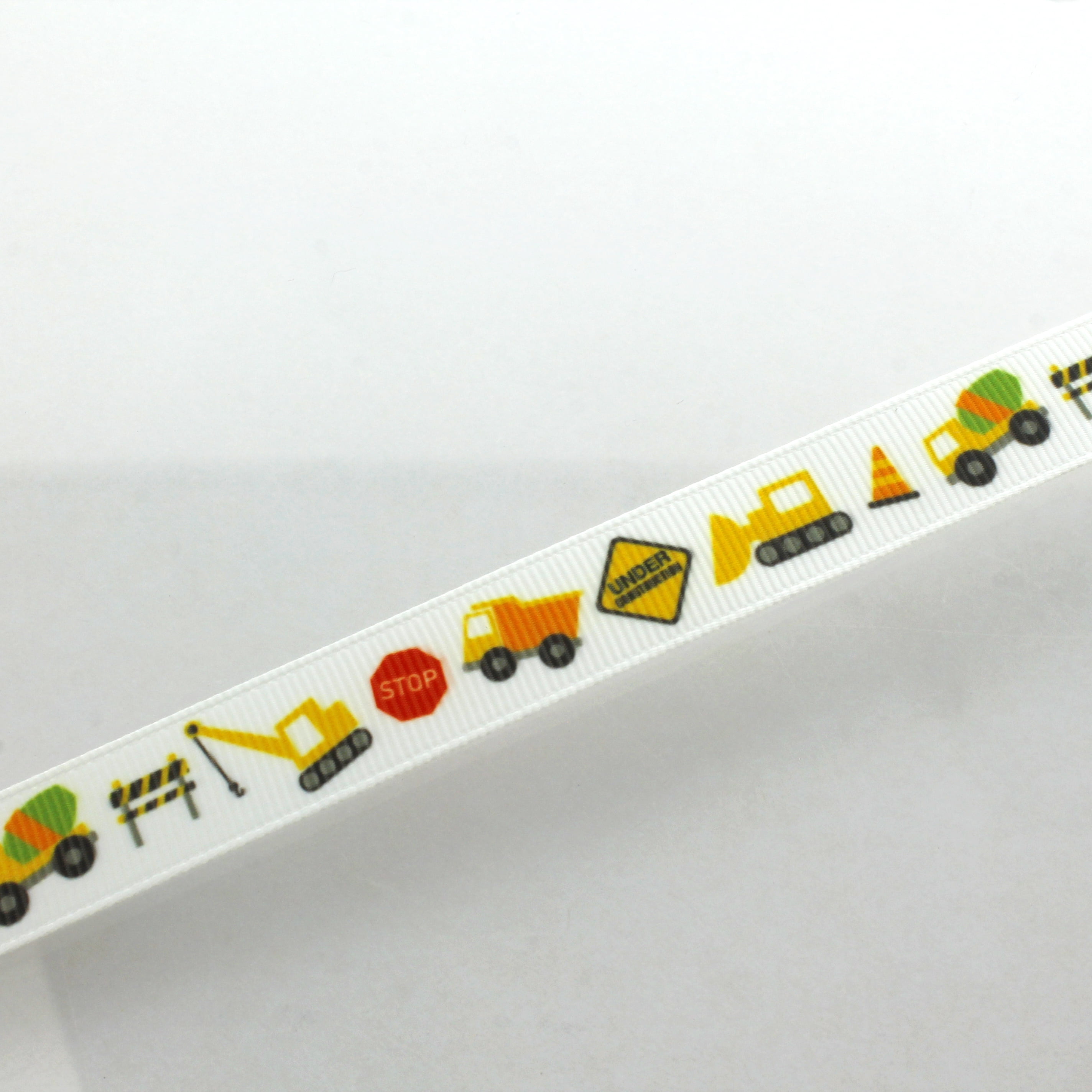 Ribbon Traditions 5/8” Grosgrain Construction Vehicles Print Ribbon, 6 Yards