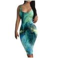 thumbnail image 2 of Fulijie Women's Tie-Dye Short Sleeves V Neck Tights Casual Dress, Size S-2XL, Big&Tall, Green, Women's Tie-dye Tank Dress Sleeveless Basic Midi Club Dresses Party Mini Dress, 2 of 9