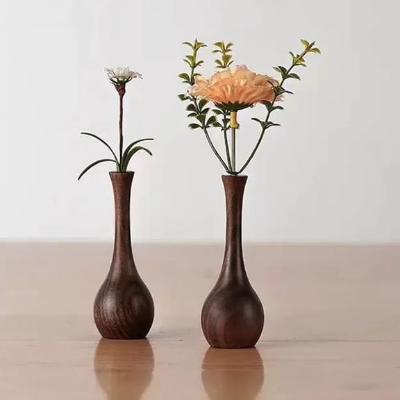 Hugtrea Mini Wooden Vase for Dried Flowers Natural Walnut Aromatherapy Diffuser Vintage Small Decorative Vase for Desk Shelf Home Decor
