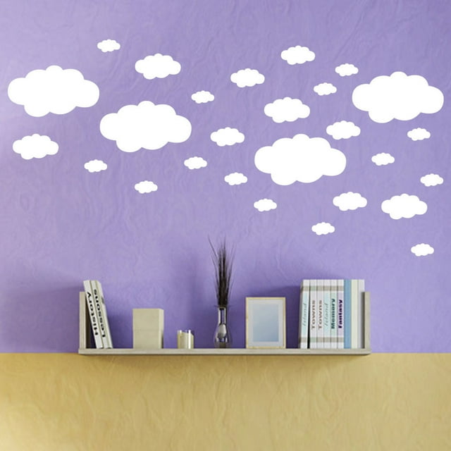 Openpig 27 PCS Background Wall Stickers Cloud Window Sticker Playroom Wall Sticker Cloud Vinyl Wall Sticker Cloud Removable Cloud Wall Art White Children's Room Decorate