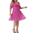 thumbnail image 1 of GRACE & GRANDEUR Robe de Cocktail pour Femme Grande Taille Col en V Mariage Dentelle Évasée Midi Robes 2X Rose Vif, 1 of 5
