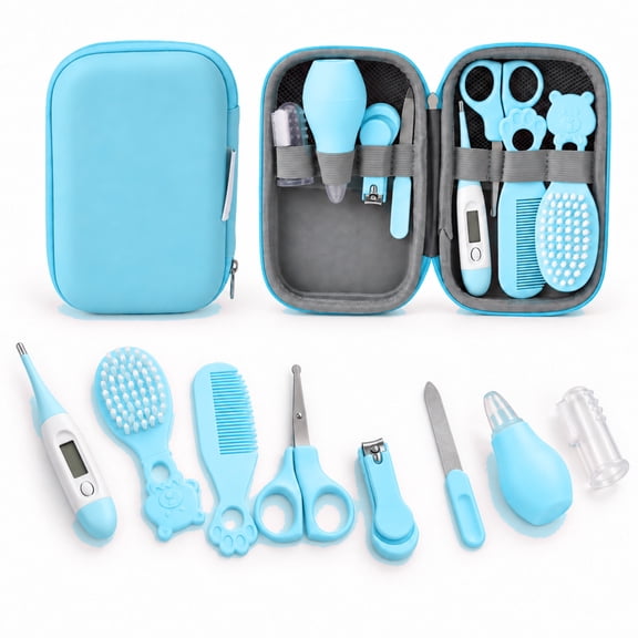 8-in-1 Baby Grooming Kit, Newborn Care Set with Digital Thermometer, Hair Brush, Comb, Nail Clipper, Nasal Aspirator and Travel Case, 0-3 Years