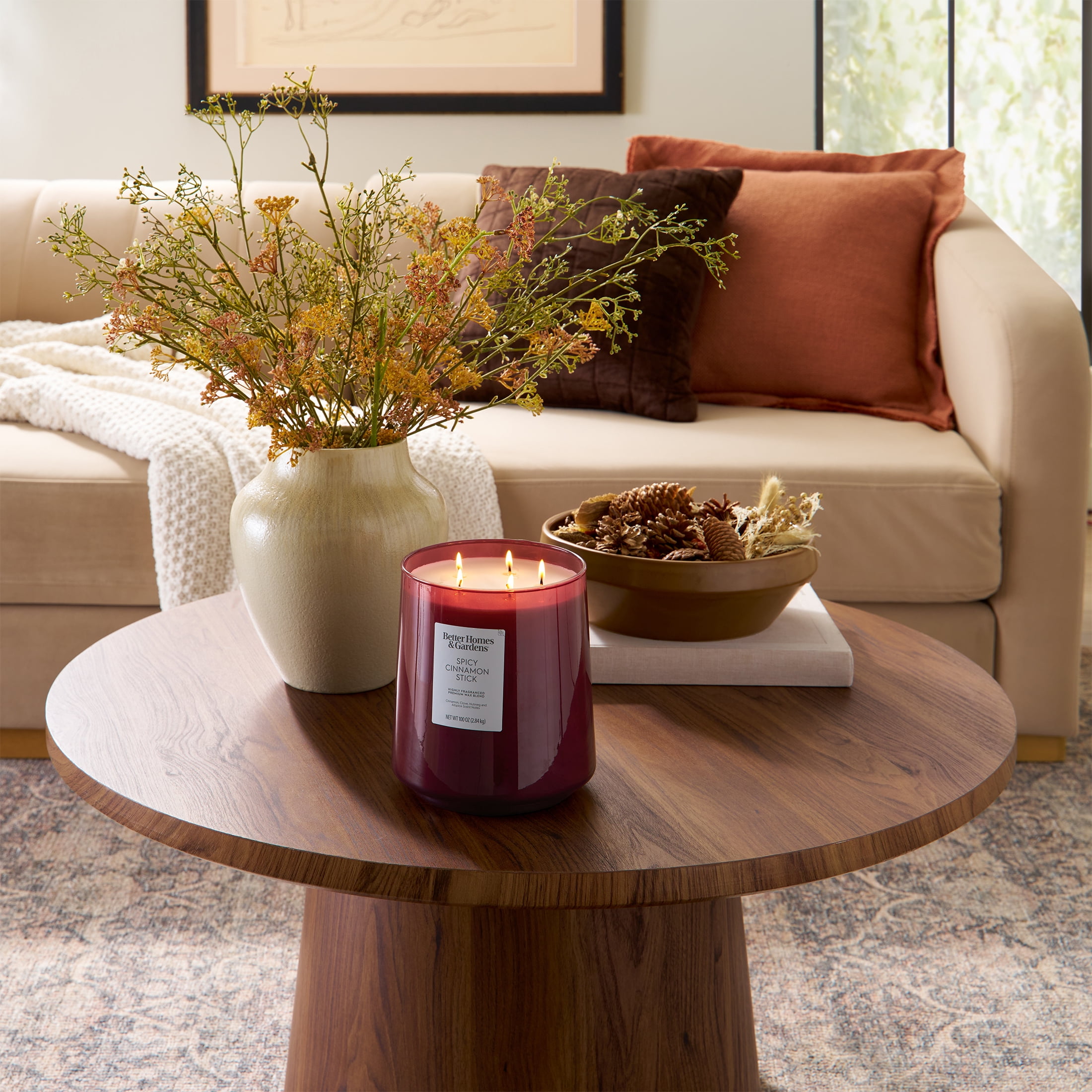 Better Homes & Gardens 5-Wick 100 oz Glass Jar Candle, Spicy Cinnamon Stick