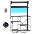 thumbnail image 1 of Gymax Hutch Bakers Rack w/LED Light 2 Anti-toppling Kits Charging Station for Kitchen Black, 1 of 10