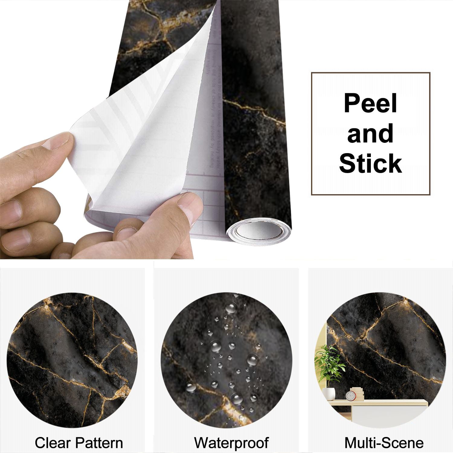 Peel and Stick Wallpaper Black gold luxury marble natural texture shiny golden veins abstract Modern Art Wall Mural Decor Self Adhesive and Removable 69in x 98in