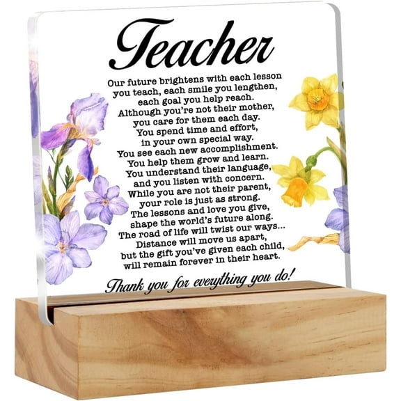 Inspirational Teacher Appreciation Gifts Acrylic Desk Sign Decoration Plaque Best Teacher Thank You Gift Desk Sign Keepsake Home Office Room Desk Decor 4x4 Inch