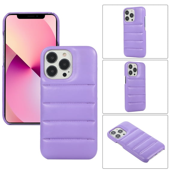 Allytech for iPhone 13 Pro Max Slim Case, Stylish Solid Color PU Leather Puffer 3D Down Jacket Case for Women Men, Shockproof Anti-Scratch Non-Slip Rugged Back Case for iPhone 13 Pro Max, Purple
