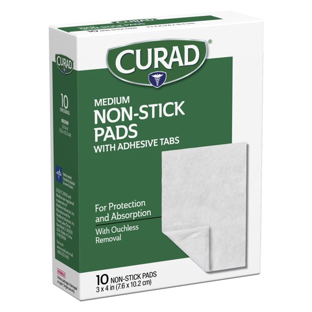 Curad NonStick Pads with Adhesive Tabs, with Ouchless Removal, 3″ x 4