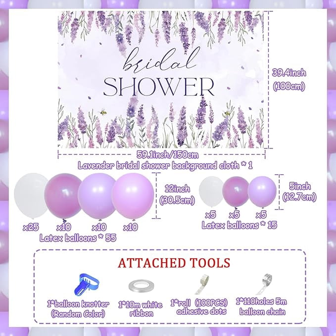 Lavender Bridal Shower Party Decoration Lavender Purple Bakcdrop Balloon Garland Arch Kit Purple Floral Bride to Be Decor for Bride to Be Bridal Shower Bachorlette Party Wedding Decor Supplies