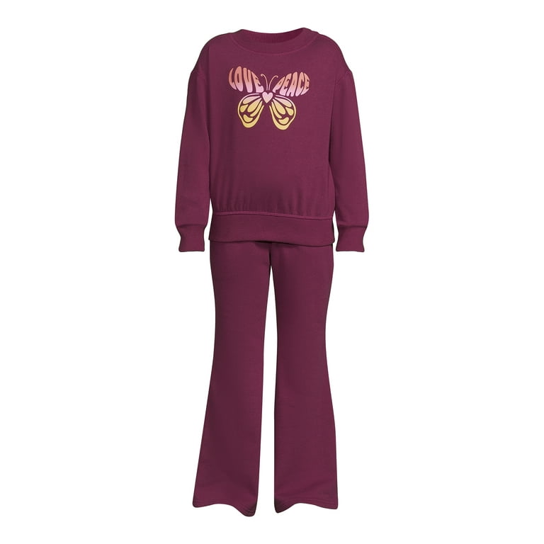 Wonder Nation Girls Long Sleeve Velour Pullover and Flare Pants Outfit,  2-Piece Set, Sizes 4-18 & Plus 