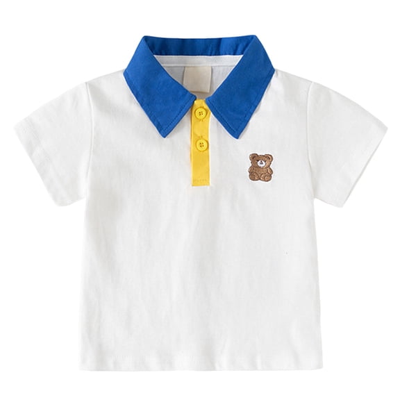 Karoyedx Kids Shirts Toddler Baby Boy Polo T Shirt Embroidered Lapel Collar Button Striped Blouse Tops White Size,2-3 Years