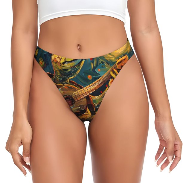 Fotbe Starry Night Guitar Turtle Tanga Sin Costuras para Mujer con Estampado – Panties Invisibles, Transpirables y Cómodos para Uso Diario-XX-Large