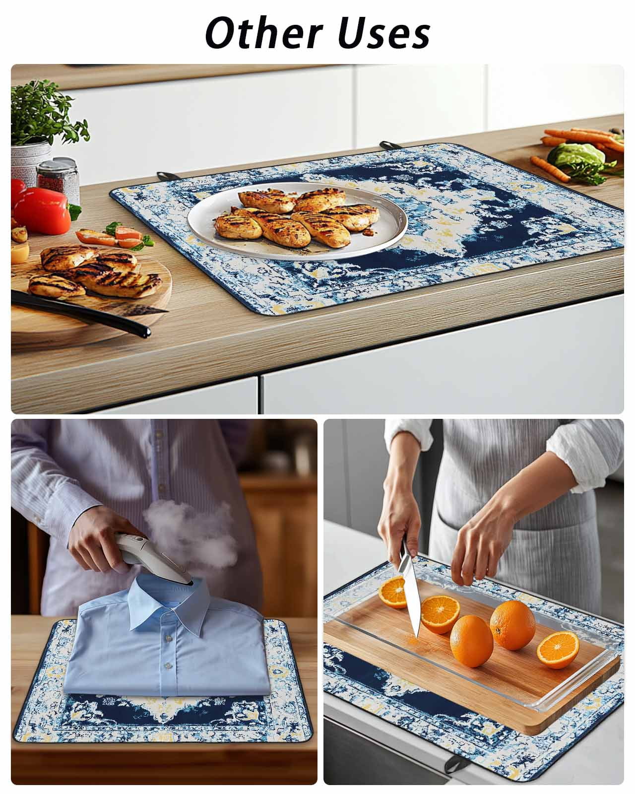Stove Top Covers for Electric Stove, Vintage Ethnic Glass Stovetop Cover Protector, Boho Tribes Modern Blue Middle Century Induction Cooktop Protector Oven Mat for Kitchen Countertop 28.5"x20.5"