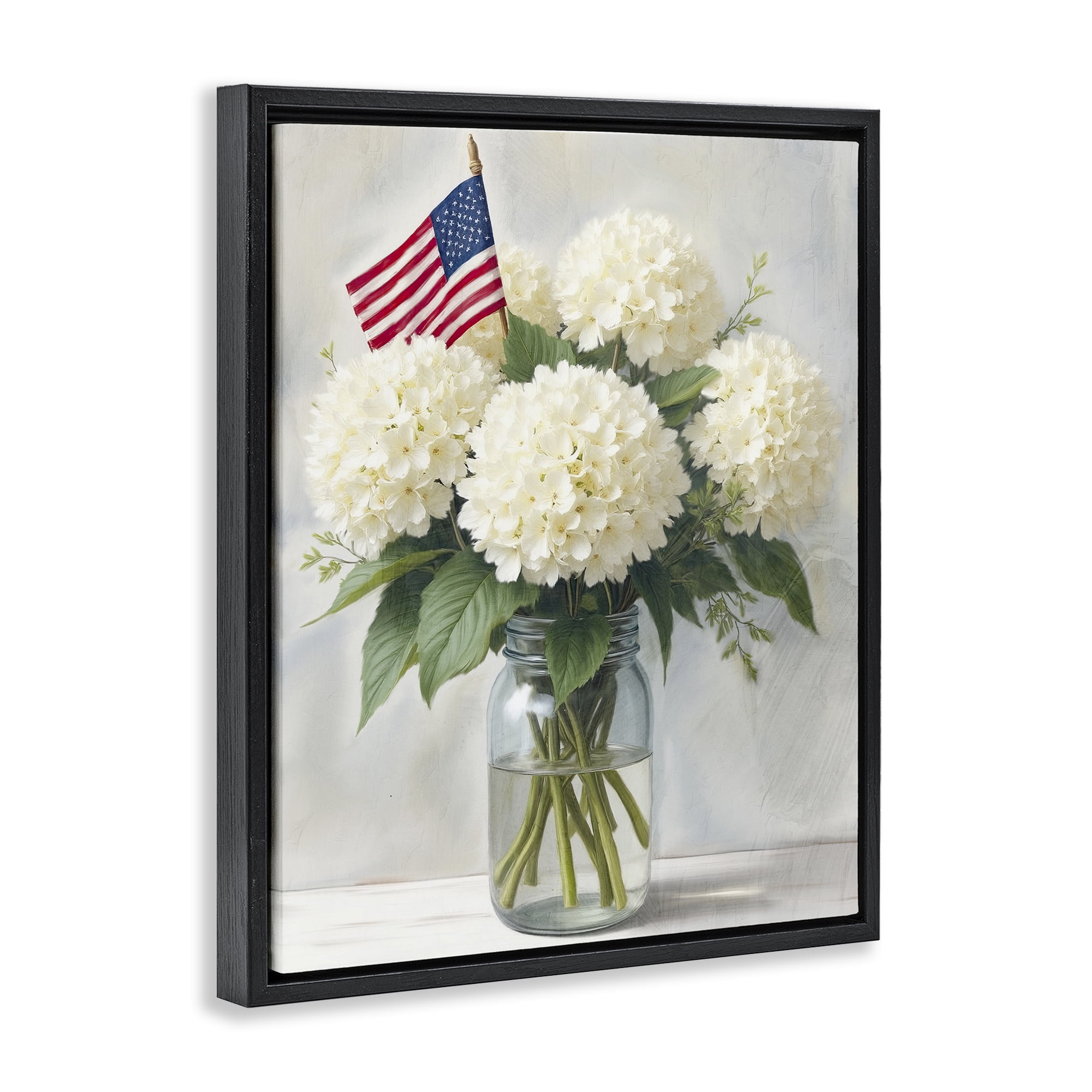 Stupell Industries Festive Patriotic Hydrangea Black Framed Floater Canvas Wall Art, design by Kim Allen