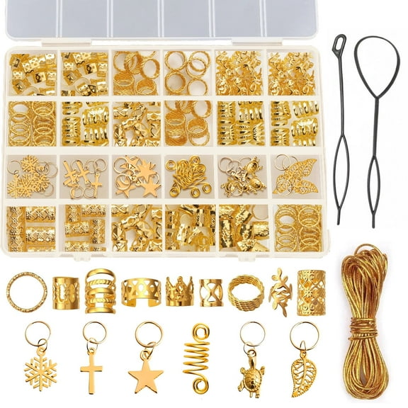 ZYNERY 258pcs Dreadlock Accessories Kit - Complete Hair Braid Rings Set with Gold Cuffs, Beads & Charms for Box Braids, Twist Locs | Gold & Black Hair Jewelry for Women & Men