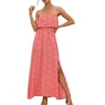 thumbnail image 3 of Women Bohemian Floral Ruffles Long Maxi Dress Strapless A-line Split Tube Tops, 3 of 7