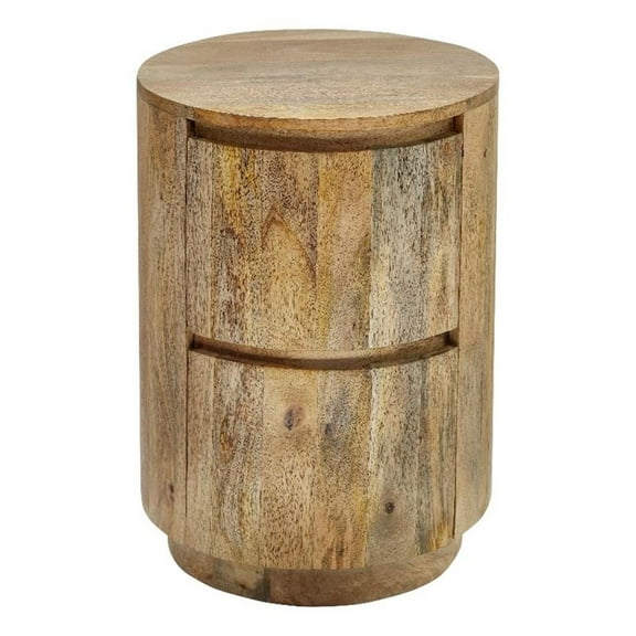 Pemberly Row Modern 2-Drawer Round Wood Accent Table in Brown