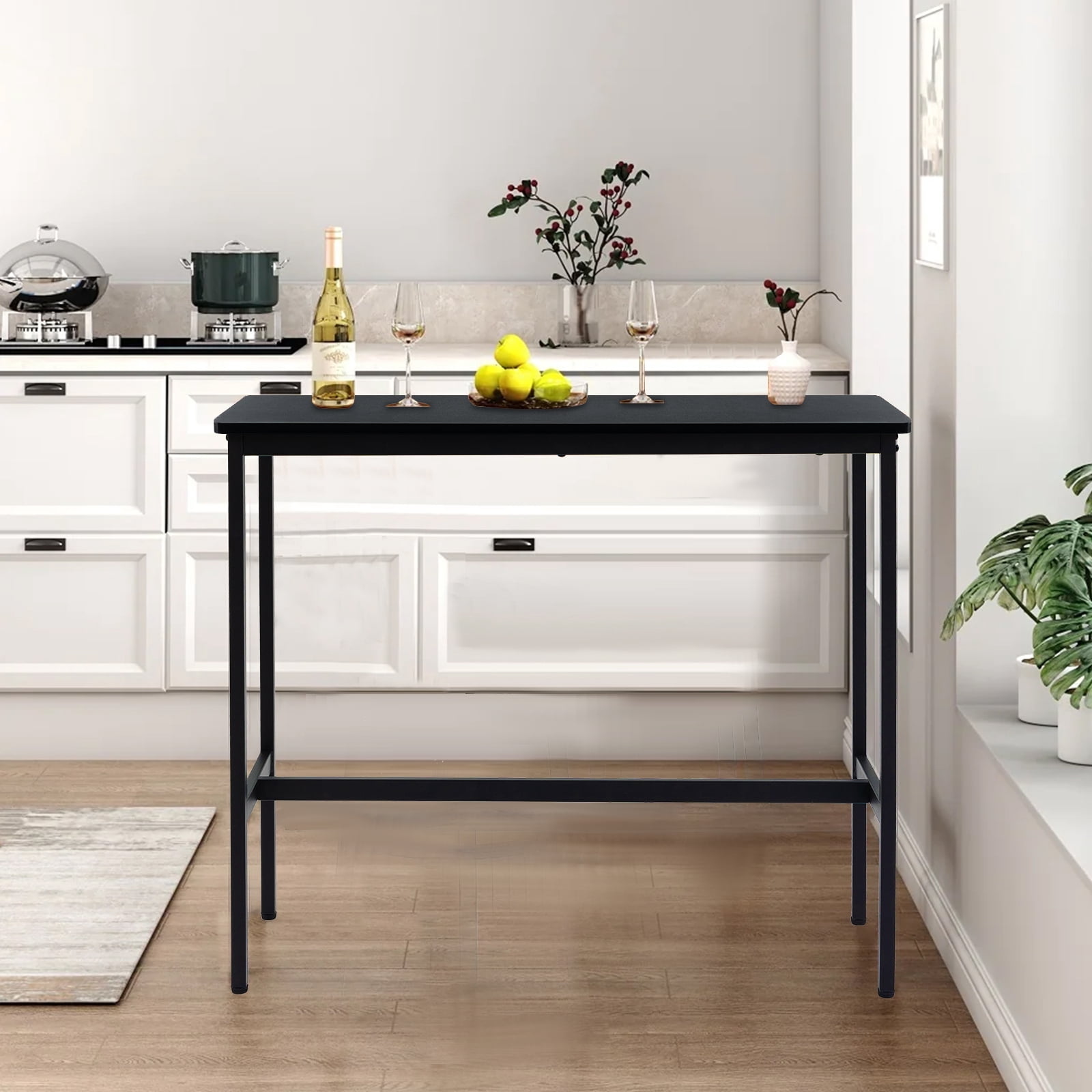 Rongbuk 44.5 in Rectangle Adjustable Feet Floor Dining Table, Black
