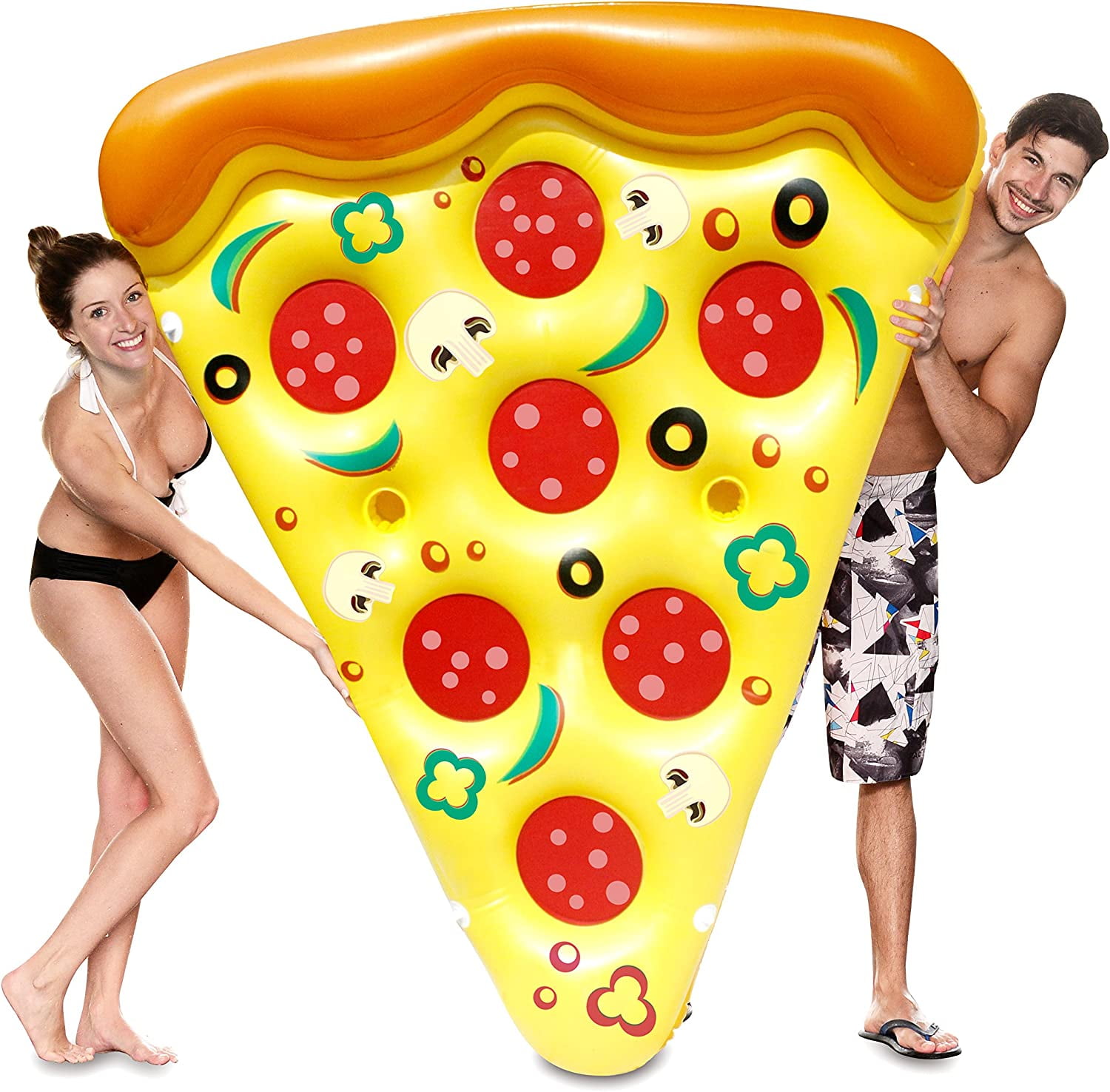 JOYIN Giant Inflatable Pizza Slice Pool Float, Fun Pool Floaties Raft,Large with Cup Holders for Unisex Adults,Yellow