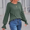 thumbnail image 4 of Diufon Womens Casual Tunics Fall Solid Color Tops Round Neck Ruffle Long Sleeve Blouses, 4 of 5