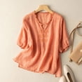 thumbnail image 2 of Women's Spring Summer Linen Casual Short Sleeve Blouse, Solid Color V-Neck Shirt with Ruffled Pleats, Vintage Style Cotton Linen Top, Comfortable and Lightweight Shirt for Daily Wear, 2 of 9