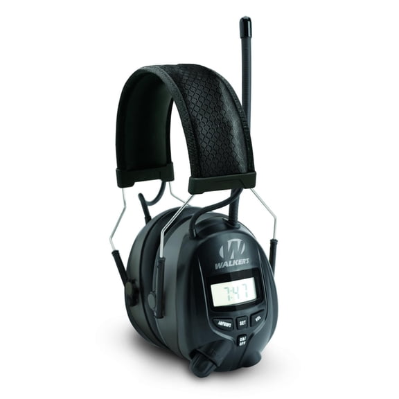 WALKER'S Digital AM/FM Radio Muff - 25dB Noise Reduction Rating Hunting Shooting Hearing Protection Electronic Earmuffs w/ Radio, MP3/CD Player Jack, 2 AAA Batteries Included